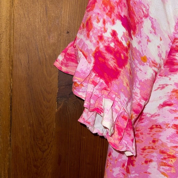 EUC BeachLunchLounge Pink & White Short Sleeve Popover V-Neck Blouse Sz. MD - Picture 6 of 9